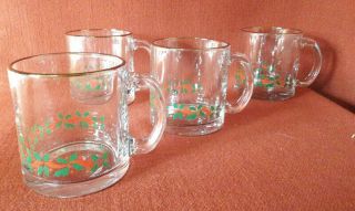 Set Of 4 Libbey Usa Clear Glass Christmas Holiday Mugs W Gold Trim Holly Berries