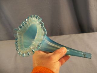 Fenton L.  G.  Wright Blue Opalescent Glass Epergne Replacement Horn Inv2