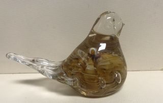 Vintage 1988 Joe Rice Signed Art Glass Bird Paperweight Brown Bubble