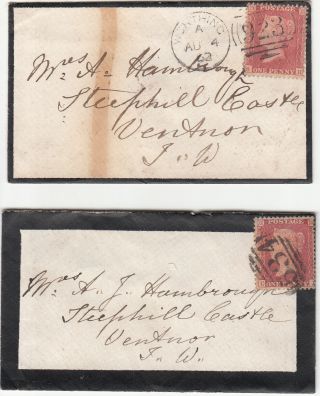2 Penny Red Mourning Covers To Mrs Hamborough,  Steephill Castle,  Ventnor,  1861 - 2
