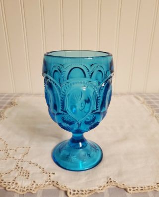 Vintage L.  E.  Smith Colonial Blue Moon & Stars 6 " Water/wine Goblet Glass