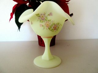Vintage Fenton Ruffled Edge Vase Hand Painted Small Flowers Custerd Color Signed