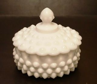 Vintage Fenton Milk Glass White Hobnail Candy Dish With Lid 3883