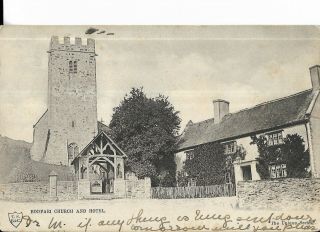 Postcard - Bodfari Church And Hotel,  Denbighshire 1905.  Postmark Interest.