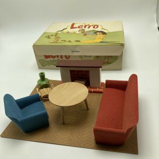 Vintage 1950s Lerro Toys Dollhouse Furniture Sweden Living Room Set Sofa Chair