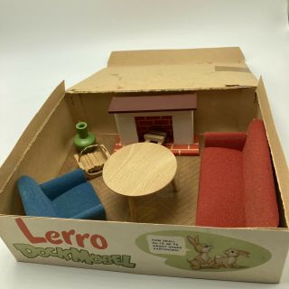 Vintage 1950s Lerro Toys Dollhouse Furniture Sweden Living Room Set Sofa Chair 2