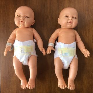 Vintage Berjusa 15 " Newborn Twins Anatomically Correct Boy Girl Dolls 10 Diapers