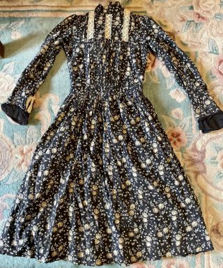 Antique Childs Cotton Calico Early 1870’s Prairie Dress Great For Large Doll