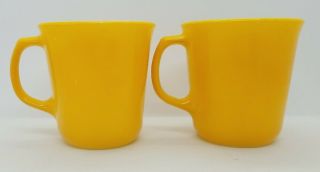 Set Of 2 Vintage Pyrex Gold Yellow Mustard Glass Coffee Mugs Tea Cups