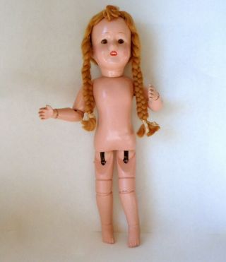 Antq Schoenhut Wooden Doll Fully Jointed Mohair Braid Wig Teeth Open/close Eyes