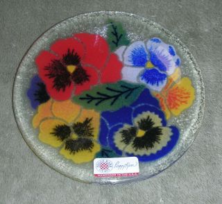 Peggy Karr Glass Fused Glass Pansies Plate 5 3/4 " Label