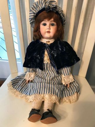 Antique German Kestner Bisque Doll Body 22” Tall Blue Eyes W/square Cut Teeth