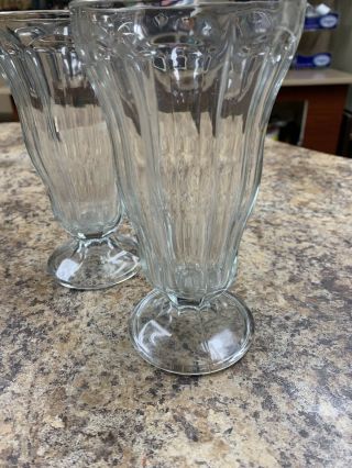 Set of 2 Vintage Diner Ice Cream Soda Fountain Milkshake Malt 7” Ribbed Glasses 3