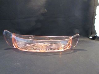 Vintage Pink Depression Glass Dish With Handles Etched Pattern