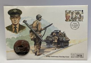 Isle Of Man Coin First Day Cover Eisenhower 50th Anniversary Of D Day