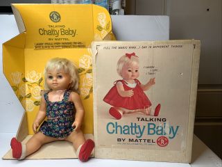 Vintage 1961 Mattel Talking Chatty Baby Doll Complete Packaging Rare Find