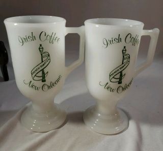Vintage Set 2 Milk Glass Irish Coffee Cup Mugs Orleans French Quarter Recipe