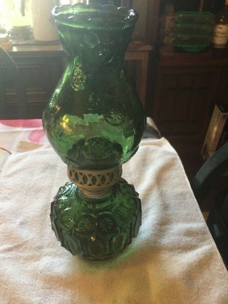 Green Moon & Star Glass Oil Kerosene Lamp