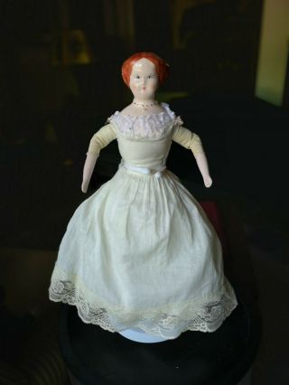 Vintage 12 " Ruth Gibbs Pink China Doll Auburn Hair White Gown With Bustle