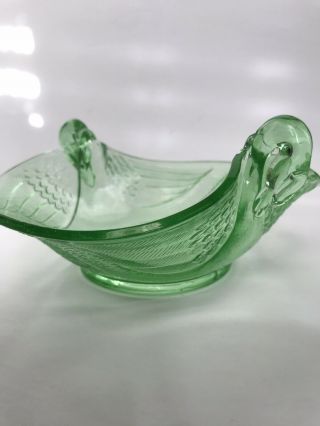 Vintage Uranium Green Depression Glass Swan Bowl 2 Swans