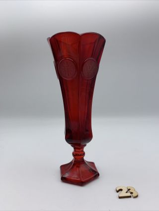 Fostoria - Ruby Red Coin Vase - American Symbols Christmas