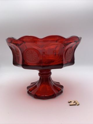 8 - 1/2” Ruby Red Glass Bowl Compote Coin American Centennial Fostoria Christmas