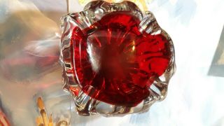 Vintage Midcentury Murano Ruby Red And Clear Glass Bowl / Ashtray Vibrant
