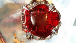 Vintage Midcentury MURANO ruby Red and Clear glass bowl / ashtray VIBRANT 2