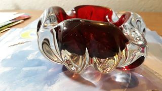 Vintage Midcentury MURANO ruby Red and Clear glass bowl / ashtray VIBRANT 3