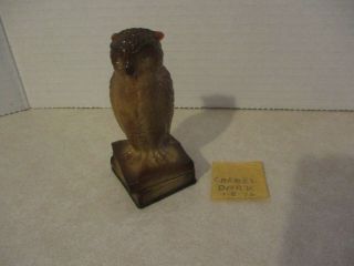 Vintage Degenhart Glass Owl Figurine Carmel Slag Color " Carmel Dark "