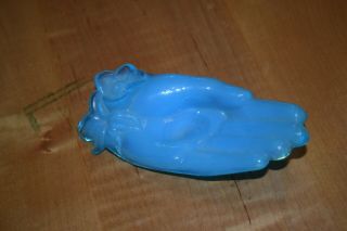 Antique Opaline Blue Hand Holding Trinket Dish Holder Hand Blown