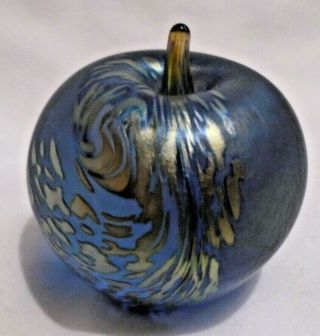 Stamped Studio Glass Irridescent Apple Shape Dark Blue With Silver Swirls