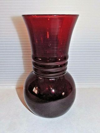 Mid Century Vintage Anchor Hocking Royal Ruby Red Glass Ribbed Ivy Ball Vase