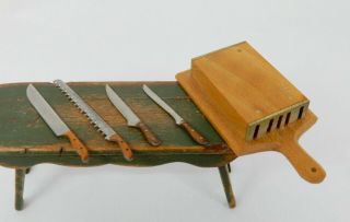 Vintage Cutting Board With Four Knives Artisan Dollhouse Miniature 1:12