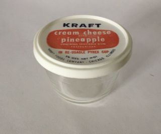 Vintage Pyrex Kraft Cream Cheese Container Htf Lid E - 14 Kitchen Custard Cup Ad
