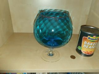 Large Oversized Vintage Ballon Glass Brandy Brass Blue Decorated Stem
