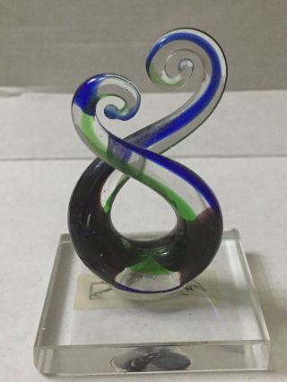 Smashing Art Glass:3 Toned Glass Sculpture On Base,  Murano Style,  Love Knot?
