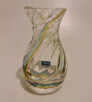 Vintage Caithness Crystal Glass Rainbow Swirl Small Vase