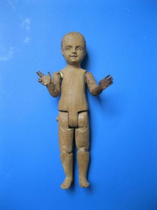 Antique Wooden Little Child Doll Body Jointed Tall 9.  3 Centimeter Around 1880s