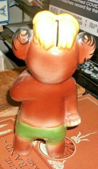 7 1/2 INCH TALL CERAMIC,  PUNKINHEAD BANK from EATON ' S - 1950s,  RARE 2