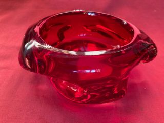 Vintage Retro Whitefriars Knobbly Ruby Red Art Glass Bowl Ashtray Dish
