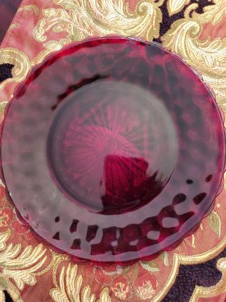 Anchor Hocking Ruby Red Bubble Glass Dinner Serving Plate 9 3/8 " Vintage