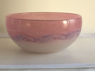 Vintage Scottish Vasart Signed Pink & Grey & Purple Large Centrepiece Glass Bowl