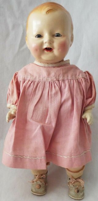 Century 1927 Vintage Chuckles 14” Composition Toddler Doll In Vintage Outfit