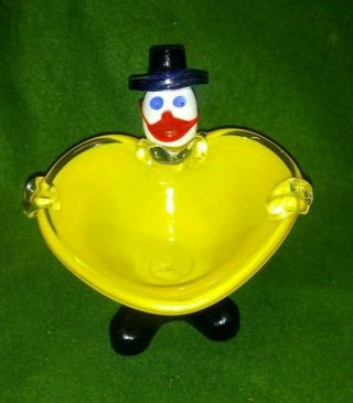Vintage Murano Clown Ashtray Or Candy Dish In Yellow
