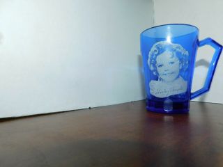 Vintage 1930s Hazel - Atlas Shirley Temple Cobalt Blue Glass Cup Mug 3.  75”