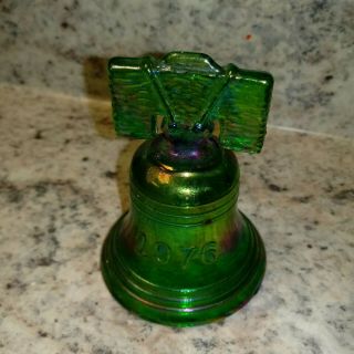 Vintage Joe St.  Clair Green Carnival Glass Bi Centennial Liberty Bell 1776 - 1976