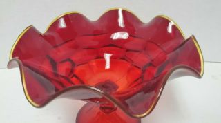 Vintage Viking Ruby Red Georgian Compote Candy Dish With Yellow Ruffle Trim 2