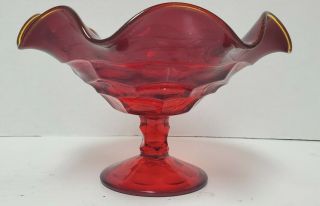 Vintage Viking Ruby Red Georgian Compote Candy Dish With Yellow Ruffle Trim 3