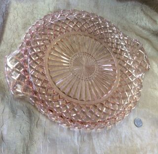Vnt Anchor Hocking Waterford Waffle Pink Depression Glass Cake Plate W Handles